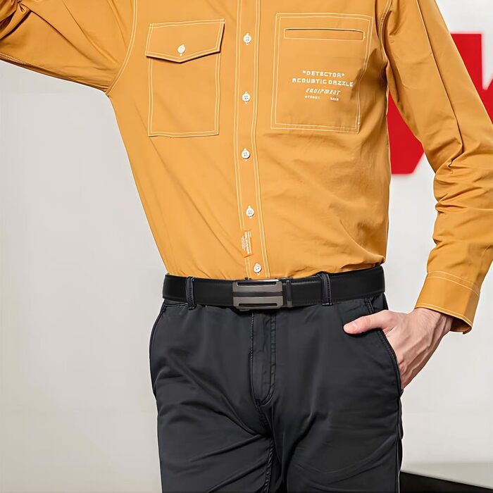 Чоловічий шкіряний ремінь на пряжці, 35 мм, 125 см (для обхвату талії 92-107 см) - чорний