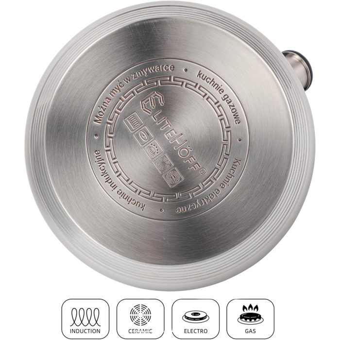 Електричний чайник EliteHoff 3L з нержавіючої сталі з автоматичним свистком, срібного кольору, для індукційних плит (E-5114)