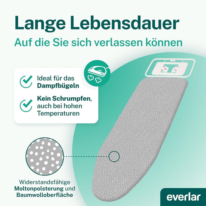 Everlar® Преміум чохол для прасувальної дошки 120x40 (M) | Зроблено в Німеччині | OEKOTEX100 | Для прасувальних дошок 115-122x35-40 см | Сірий з білими крапками