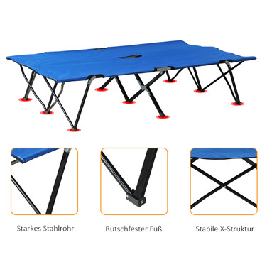 Outsunny Folding Camping Cot for 2 People, Folding Bed with Carry Bag, Up to 136 kg, Steel Oxford Fabric, Blue+Black, 193x125x40cm | Aosom