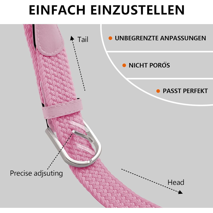 Жіночий/Чоловічий тканинний ремінь Tangchao з еластичною плетінням, 3.3 см, довжина 90-135 см, рожевий