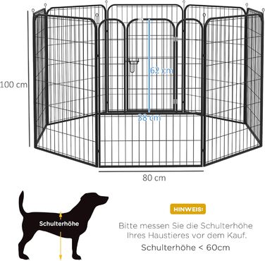 Клітка-манеж для цуценят PawHut 8-секційний, 80x100 см, для собак, котів, цуценят, для дому та вулиці
