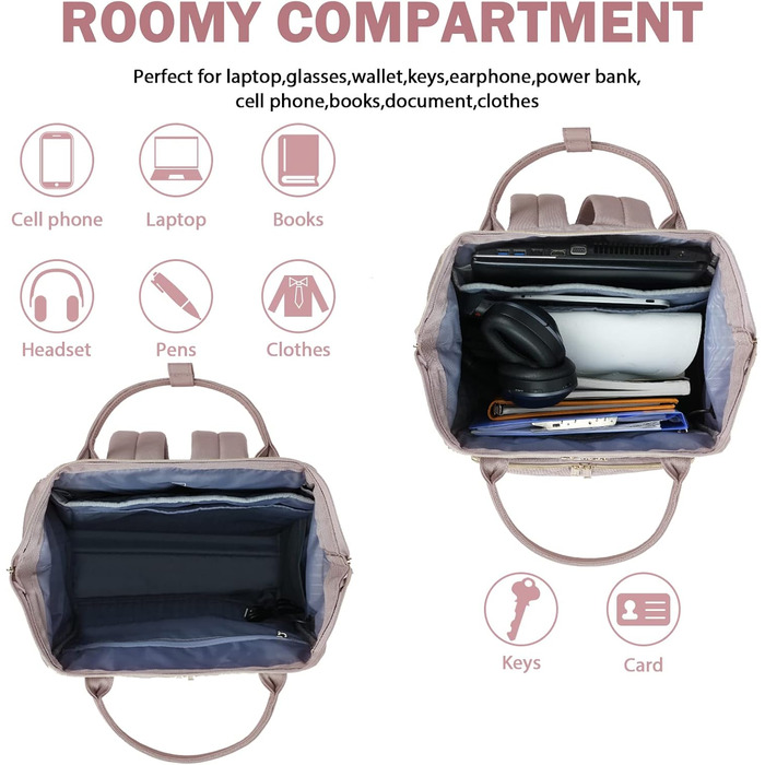 Жіночий рюкзак EMPSIGN з відділенням для ноутбука 17 дюймів: стильний рюкзак для роботи, навчання та подорожей, чорний, рожевий