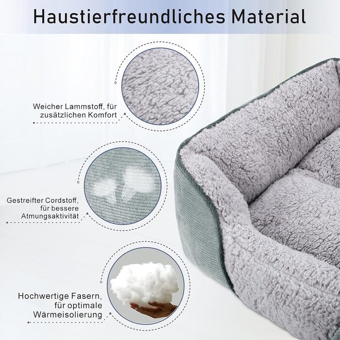 JOEJOY Dog Bed - Medium to Large Dogs, Dog Basket, Washable - Fluffy Dog Bed, Non-Slip Dog Beds, Plush Dog Basket for Dogs and Cats (L76×61×23 cm) (L 89 x W 63 x H 23 cm, Light Grey)