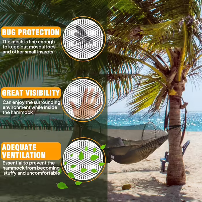 NATUREFUN Ultra-Light Travel Camping Hammock with Mosquito Net | 300 kg (660 lbs) Load Capacity, Breathable Quick-Drying Parachute Nylon | Includes 2 Premium Carabiners and 2 Nylon Straps