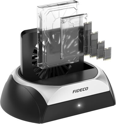 Док-станція для жорстких дисків FIDECO: M.2 SSD, SATA HDD/SSD (2.5/3.5