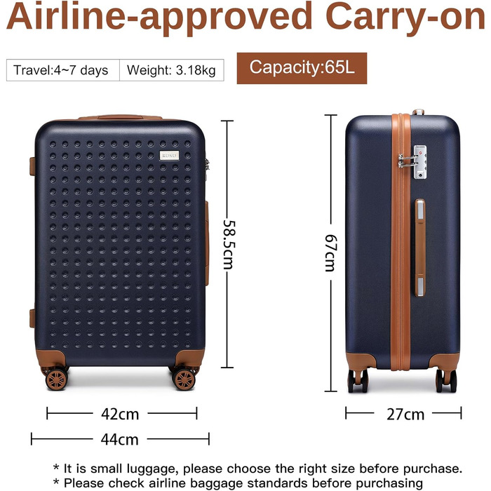 Чохол-валіза KONO: валіза на колесах 67x44x27 см з TSA-замком, блакитна