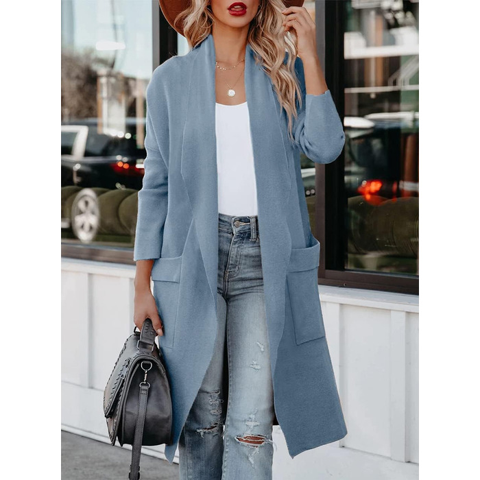 Жіночий кардиган trickjacke з відкритим передом та таселями, довгий, однотонний (S, світло-блакитний)