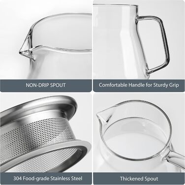 Скляний чайник CNGLASS з кнопкою One-Touch, 600 мл, з фільтром із нержавіючої сталі, термостійкий заварник для листового чаю, прозорий