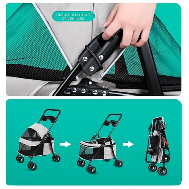 Візок для собак 2в1 до 15 кг, будівельник для собак з тримачами для напоїв, переноска для собак, складаний, з гальмом, візок для собак, 48 см * 68 см * 95 см (Сірий)