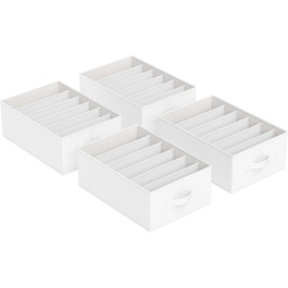 SONGMICS Set of 4 Drawer Organizers, 6 Compartments, Closet Organizer, Foldable, Clothes Organizer, 41.5 x 30.8 x 17.8 cm, for Pants, Clothing, URUS009G04 (Classic White)