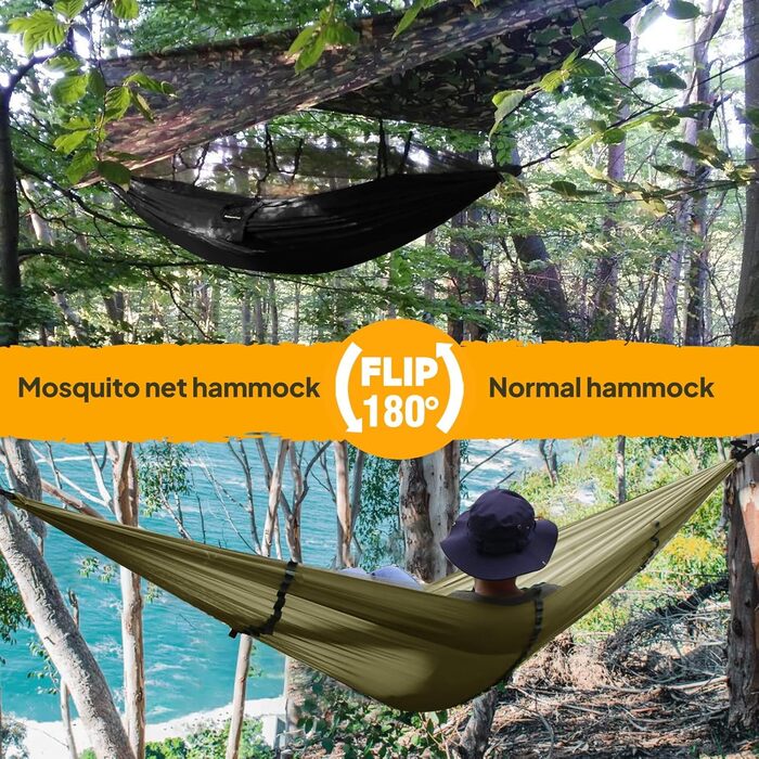 Гамак-москітна сітка NATUREFUN, 300 кг, 275x140 см, армійний зелений