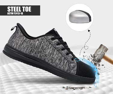 Черевики робочі чоловічі LARNMERN, захисні черевики з металевим носком, легкі, зручні, для скейтбордингу, амортизація, сірі, чорні, 42.5 EU