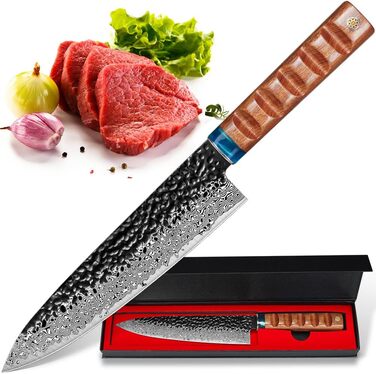 Японський ніж Kyushublade Nariki Messer 18,5 см: професійний кухонний ніж з 67 шарів дамасткової сталі, для дому та ресторану