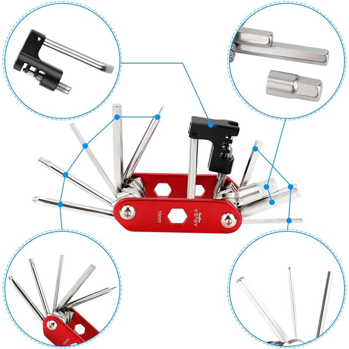 Набір інструментів для велосипеда WOTOW 16 в 1: багатофункціональний, складаний, для професійного ремонту та їзди на велосипеді