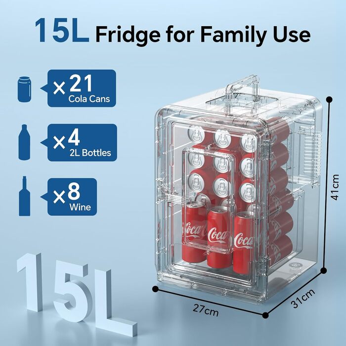 Міні холодильник 2 в 1 з охолодженням та нагріванням, 15L, 12V/220V, для дому, авто, офісу, чорний