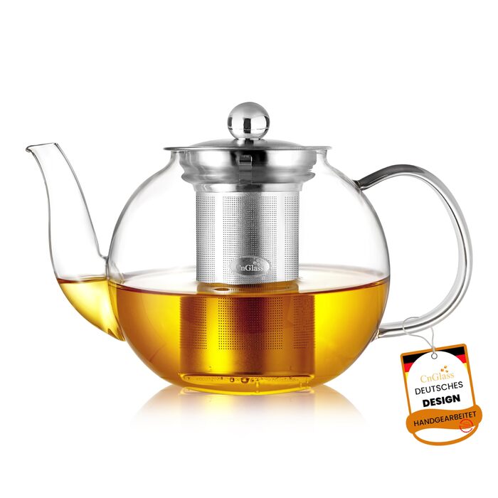 Скляна чайниця CNGLASS 600 мл з ситом, для листового та квіткового чаю, стійка до плити