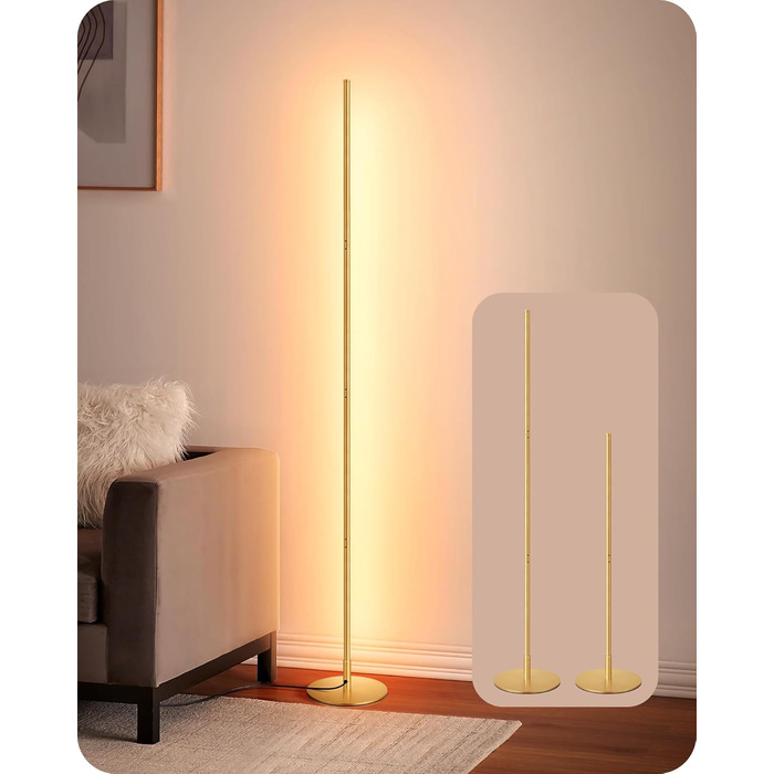 LED торшер Edishine 2 шт. з димуванням, тепле світло 3000K, регулювання висоти 146 см, з функцією пам'яті, для вітальні, спальні, офісу, золотий