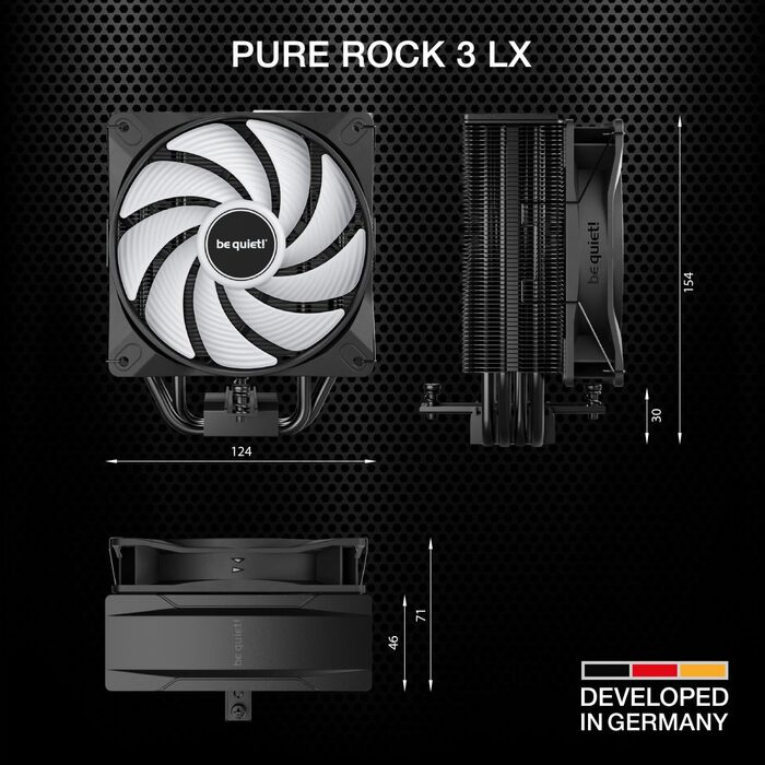 be quiet! Pure Rock 3 LX - повітряний кулер для ПК з 4 тепловими трубами та вентилятором Pure Wings 3 120mm PWM