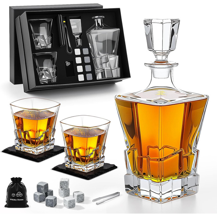 Набір віскі: декантик 800 мл, 2 келихи, 8 каменів, набір віскі та келихів