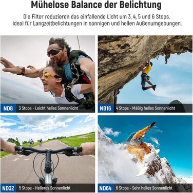 Набір фільтрів NEEWER CPL & ND для DJI Osmo Action 4/Action 5 Pro (4 шт.): поляризаційний фільтр CPL + ND8 + ND16 + ND32, аксесуари для екшн-камери, багатошарове покриття, FL-A12 (ND8/ND16/ND32/ND64)