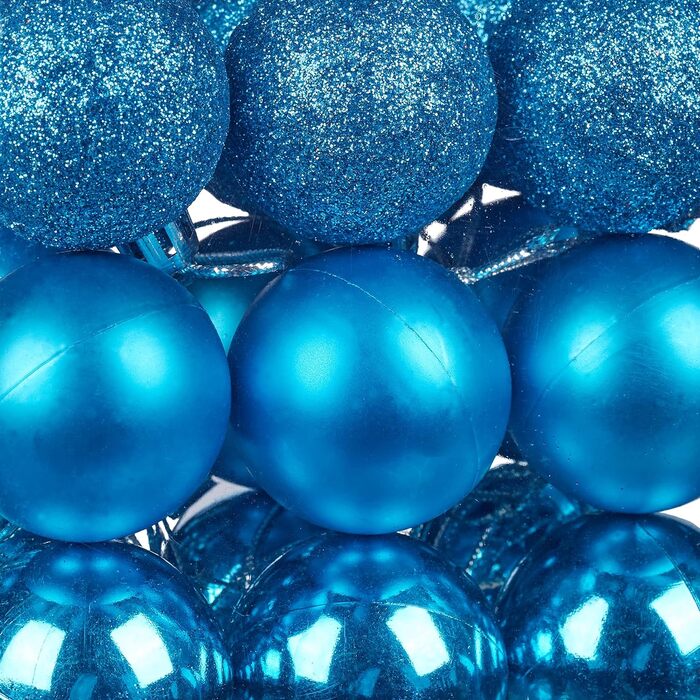 Relaxdays Christmas Baubles, Set of 100, Christmas Decorations, Matte, Glossy, Glittering, Christmas Tree Balls, 3, 4 & 6cm, Petrol Blue, Petrol