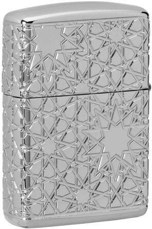 Zippo lighter with Arabic star pattern, high-gloss chrome finish, 49076, High-gloss chrome star, One Size