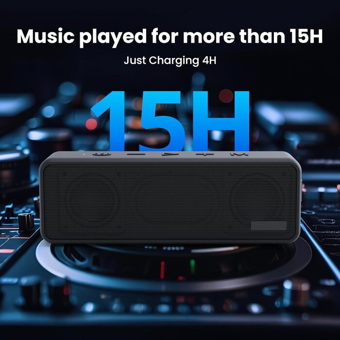 Портативна Bluetooth колонка Raymate з подвійним басом 20W, IPX7, TWS, 15 годин роботи, чорна