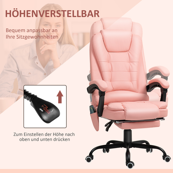 Vinsetto Office Chair with 7-Point Massage, Ergonomic Office Swivel Chair with Reclining Function, Height-Adjustable Executive Chair with Remote Control, 120 kg Load Capacity, for Study Room, Office, Pink | Aosom