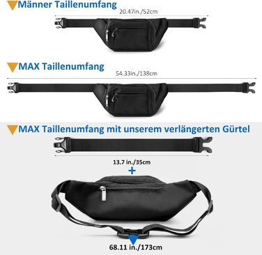 Чоловіча та жіноча поясна сумка-бананка на пояс з великою місткістю, чорна, для iPad mini та iPhone 12 Pro Max