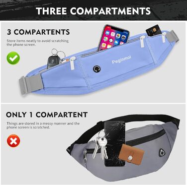 Пояс для телефону для бігу, спортивна сумка для джогінгу, водонепроникний пояс на пояс для бігу для жінок та чоловіків з 3 кишенями, велика місткість, регульований біговий пояс (Чорний + Зелений) (Синій)