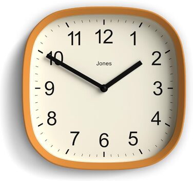 JONES CLOCKS Square Retro Wall Clock made of high-quality acrylic, 'Sprite' in Mint 25 x 25 x 5 cm (Yellow)