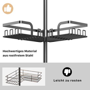 Поличка для душу Kegii без свердління, телескопічна поличка для кута, тримач для шампуню в душ, регульована висота, 4 шт., чорний