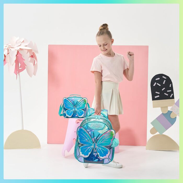 Шкільний рюкзак для дівчинки HTgroce, 3 клас, зелений з метеликом