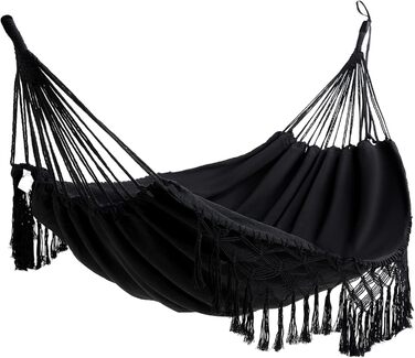 Гамак для дому та вулиці Boho макраме подвійний великий бавовняний м'який для двох осіб 200x150 см, до 200 кг (Чорний)