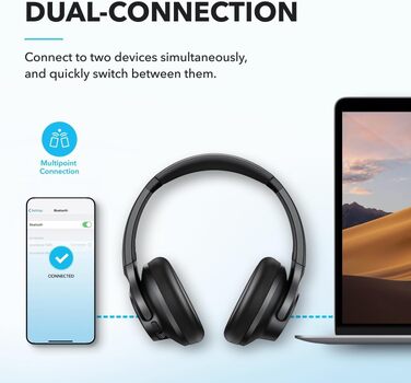 Бездротові Bluetooth-навушники Soundcore by Anker Q20i з гібридним активним шумозаглушенням (ANC), Hi-Res Audio, 40 годин роботи, керування через додаток, чорні (Відновлені)