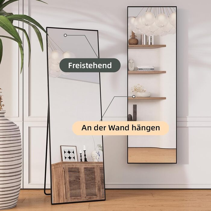 Large Standing Mirror with Black Metal Frame
