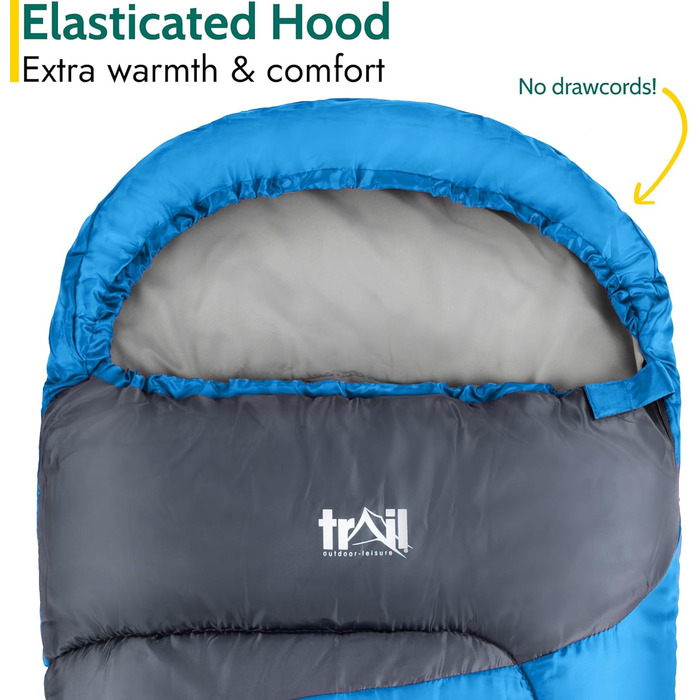 Дитячий спальний мішок Trail Mumienschlafsack 3 сезони для кемпінгу – 300gsm – для хлопчиків та дівчаток – з легким рюкзаком (Блакитний)