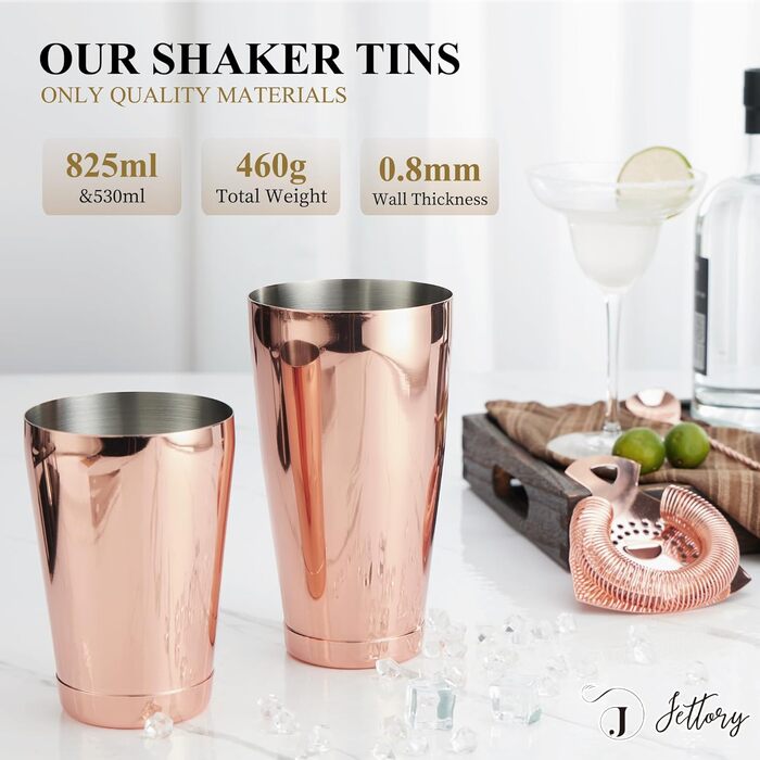 Набір Boston Shaker з нержавіючої сталі 10 в 1 з акриловою підставкою, барним ситом, щипцями для льоду, барною ложкою, мірним стаканом, мадлером, рожеве золото – ідеально для домашнього бару