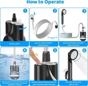 Портативна кемпінгова душ Forever Speed з акумулятором, 2м шланг для кемпінгу, саду, автомийки, пляжу, подорожей