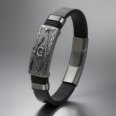 Чоловічий шкіряний браслет UNIQAL 'Premium Style' з нержавіючої сталі, чорний, 19 см | Безкоштовна подарункова коробка