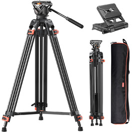 Штатив для камери COMAN 186см з алюмінію, 360° обертання та +/-90° нахил, відео штатив, максимальне навантаження 10кг