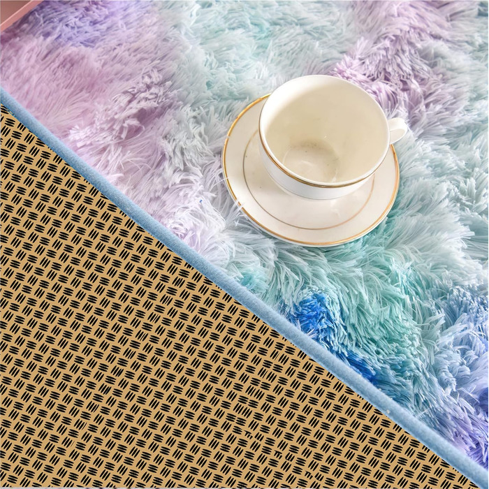 Килим для вітальні, дитячої, спальні. Пранний, з антиковзаючою основою, високий ворс, блакитно-фіолетовий, 80x150 см