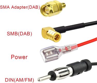 Активна автомобільна антена Eightwood DAB/DAB+, FM/AM, з підсилювачем, дахова, з SMB/SMA штекером і DIN адаптером, сплітер, 5 м кабель