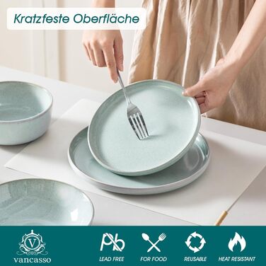 Набір мисок vancasso ANYA (48 шт.) з кераміки, 16.1 см, 840 мл, для мюслі, стійкі до подряпин, підходить для мікрохвильової печі та посудомийної машини (м'ятний колір)