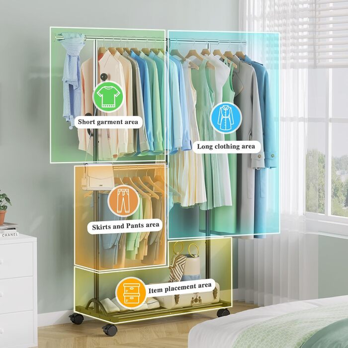 Кледірстанцер FAVOOOSTY на колесах, мобільний, металевий, регульований, чорно-білий, 89.50×39.00×161.20 см