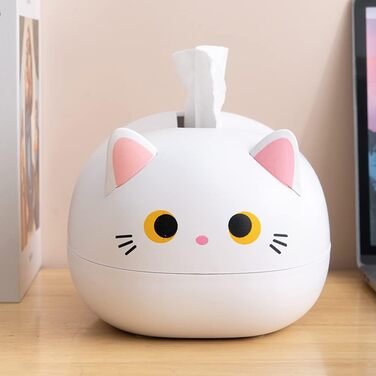 BSTCAR Tissue Box Cat 22x16x13cm Kawaii Cat Tissue Box Bathroom, Living Room, Bedroom, Car and Office White