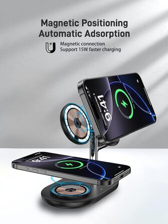 Бездротовий зарядний пристрій 3-в-1 для Apple iPhone, Apple Watch та AirPods, сумісний з моделями 16/15/14/13/12, 10/9/8/7/6/SE, 4/Pro