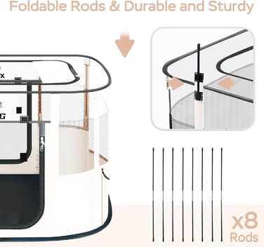 Льох для собак з водонепроникним килимком, портативний клітка для домашніх тварин, клітки для котів для дому, дихаюча сітка, складаний, для собак, котів та кроликів, для подорожей, Бежевий, розмір M (Д x Ш x В): 80 x 50 x 55 см