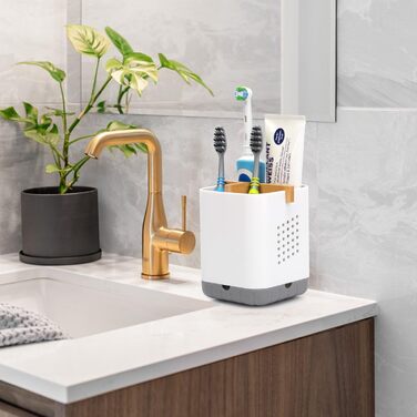 Тримач для електричної зубної щітки з підставкою для насадок та зливом - органайзер для ванної кімнати